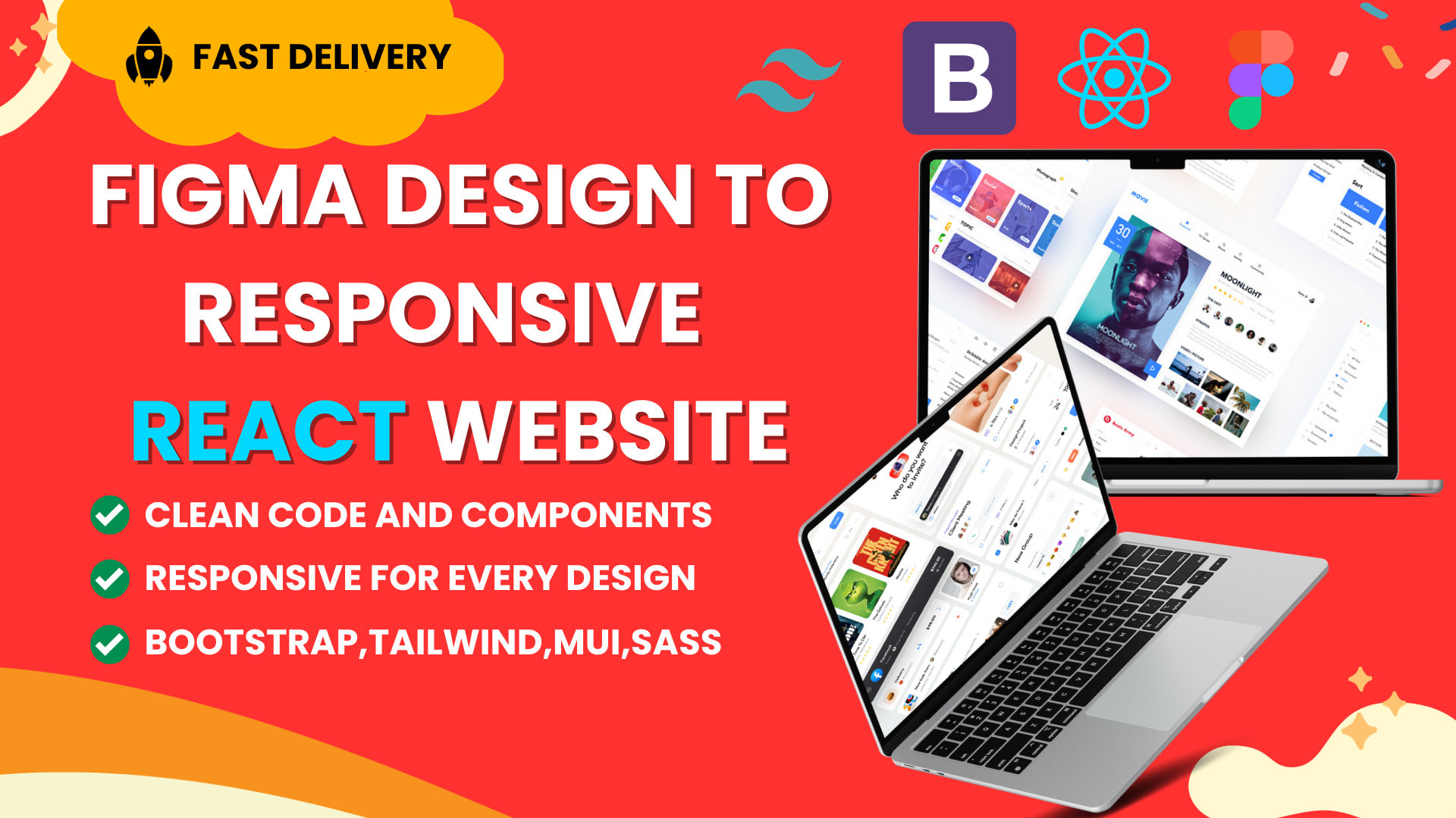 Convert figma design to responsive react website, figma to react bootstrap